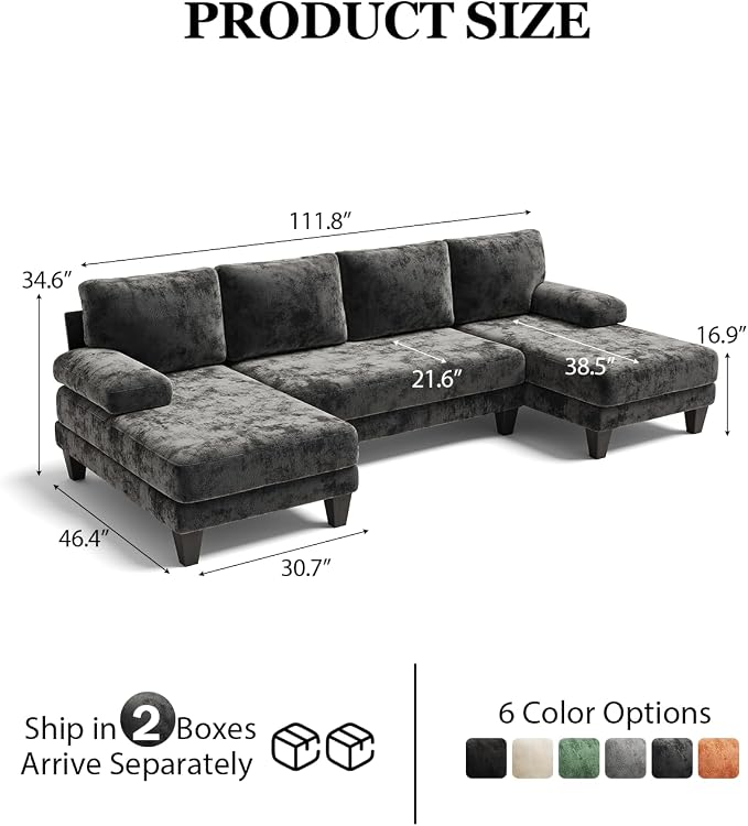 TROMIRY U-Shaped Sectional Couches for Living Room | 112 Inch Modern Sectional Couch | Dark Grey Chenille Sofa with Double Chaise for Apartment