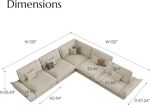 POVISON Hudson 144'' Oversized Modular Sectional Sofa, 5 Seater, Beige