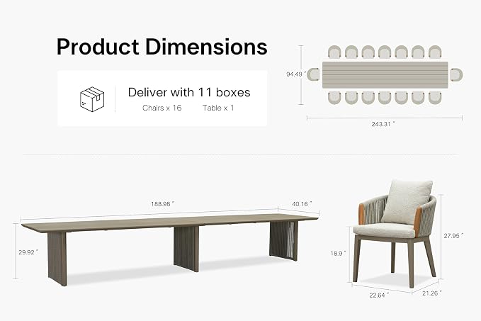 PURPLE LEAF Outdoor Dining Set Luxury 17-Piece Olefin Fabric Teak Arm Beige | Large Gathering Party, Contemporary Premium Look, Fade-Resistant Olefin Fabric...