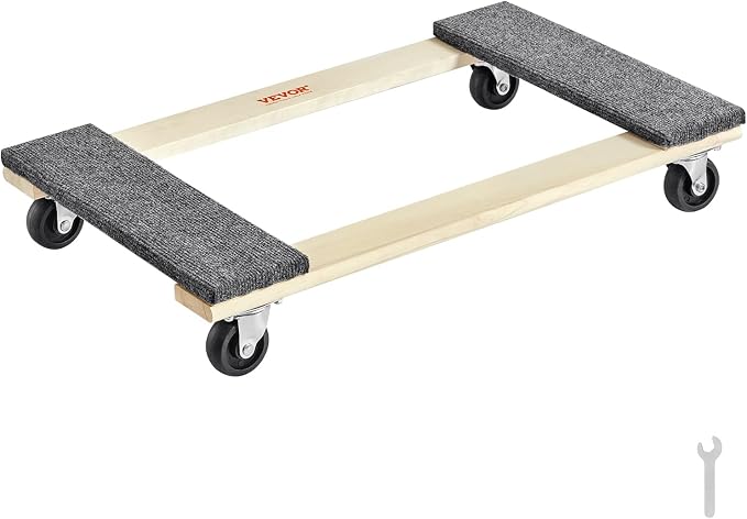 VEVOR Furniture Dolly, 1000 lbs Load Capacity, 18" x 30", 4 x 3 PP Swivel Casters, Heavy Duty Hardwood Furniture Moving Dolly, Mover's Dolly, Moving Cart with Wheels for Heavy Furniture, 1 Pack