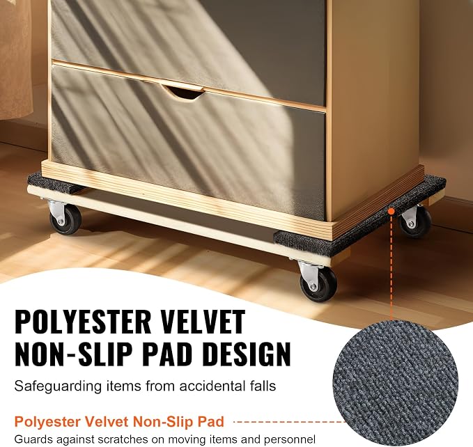 VEVOR Furniture Dolly, 1000 lbs Load Capacity, 18" x 30", 4 x 3 PP Swivel Casters, Heavy Duty Hardwood Furniture Moving Dolly, Mover's Dolly, Moving Cart with Wheels for Heavy Furniture, 1 Pack