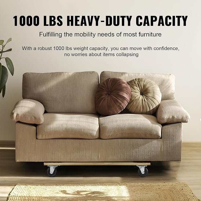 VEVOR Furniture Dolly, 1000 lbs Load Capacity, 18" x 30", 4 x 3 PP Swivel Casters, Heavy Duty Hardwood Furniture Moving Dolly, Mover's Dolly, Moving Cart with Wheels for Heavy Furniture, 1 Pack