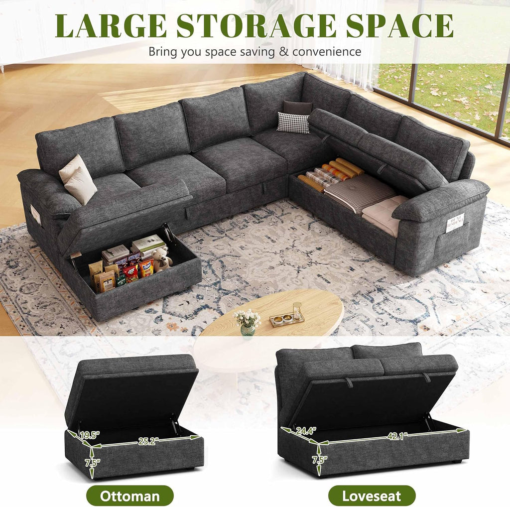 108'' Modular Sectional , Sley | U Shaped 7 Seat Sectional Couches for Living RoomMoCouch...108'' Modular Sectional Sofa with Pull Out Bed, Sleeper Sofa, Dark Gray | U Shaped 7 Seat Sectional Couches for Living Room, Cloud Modular Couch...