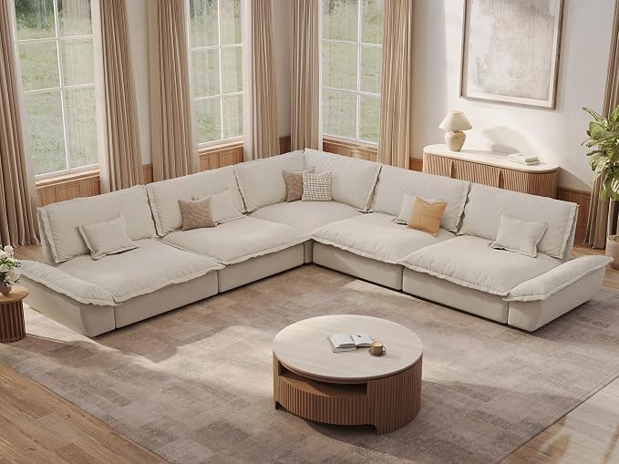POVISON Hudson 144'' Oversized Modular Sectional Sofa, 5 Seater, Beige