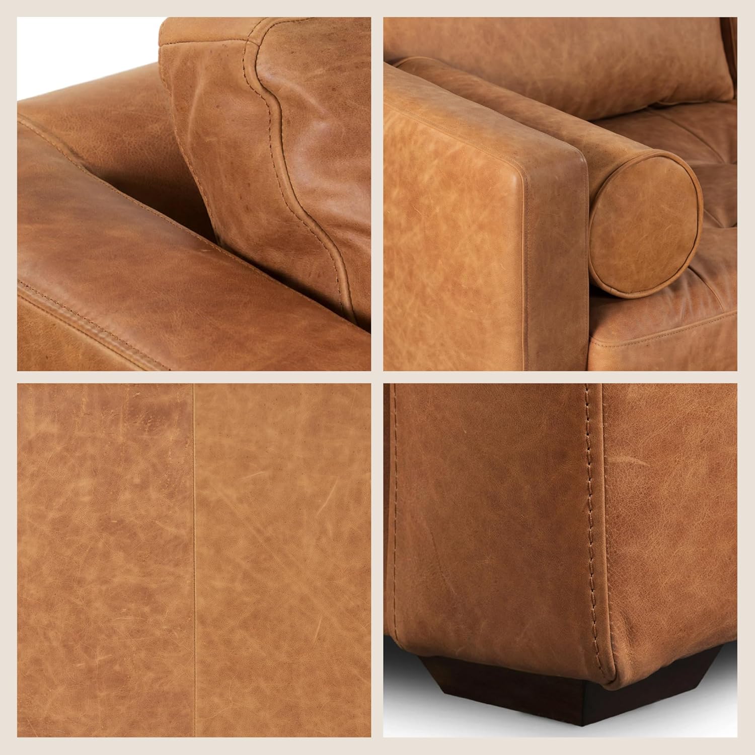 POLY & BARK Napa 82" Leather Pull‑Out Sleeper Sofa – Full‑Grain Italian Leather Upholstery,Tri‑Layer Mattress & Storage Console –Sophisticated...