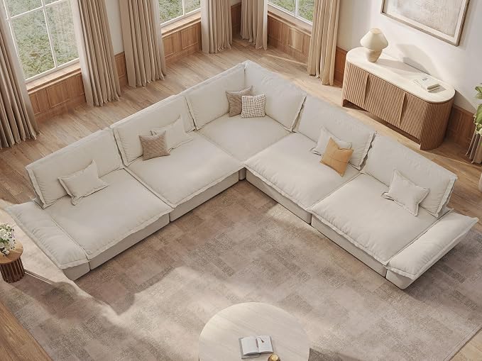 POVISON Hudson 144'' Oversized Modular Sectional Sofa, 5 Seater, Beige