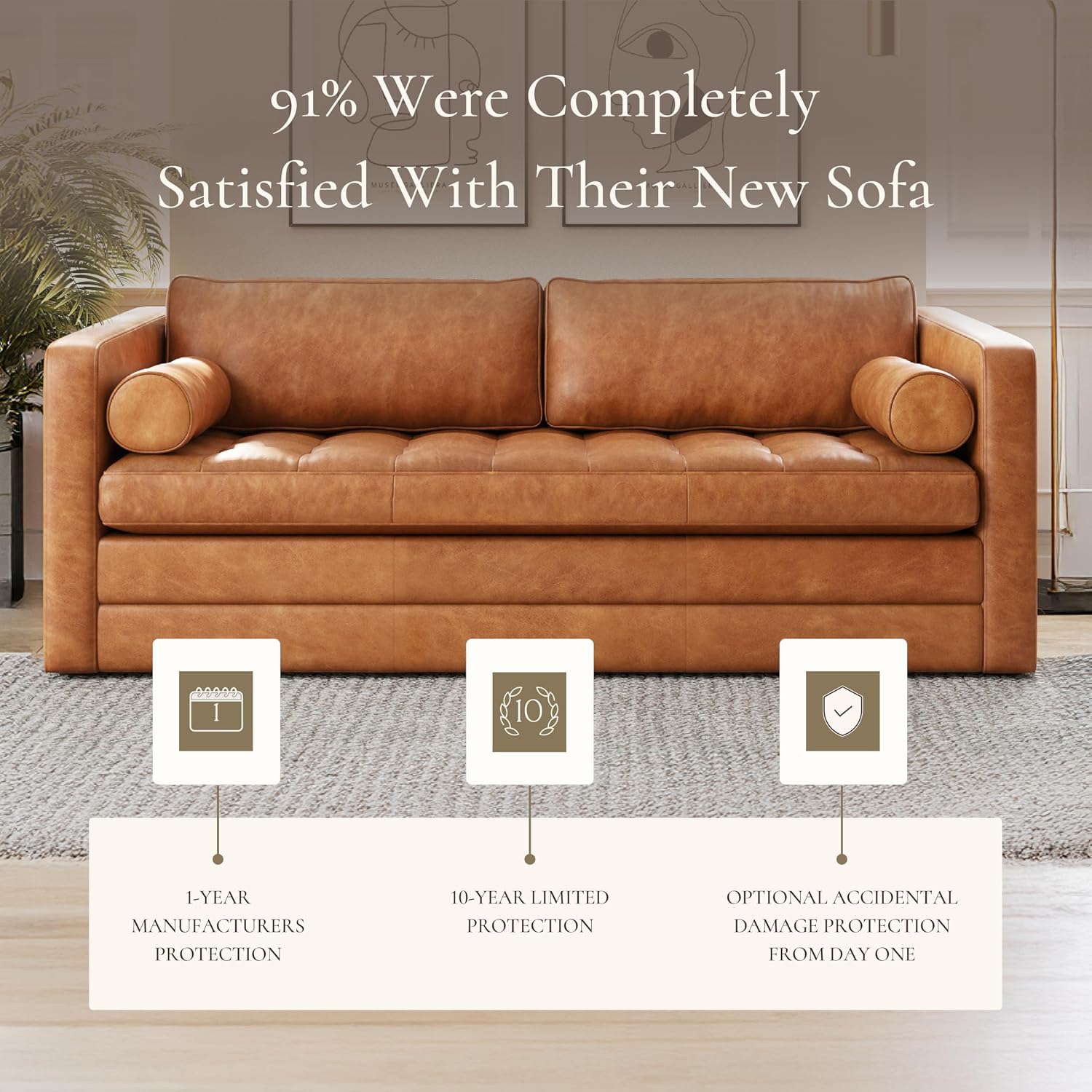 POLY & BARK Napa 82" Leather Pull‑Out Sleeper Sofa – Full‑Grain Italian Leather Upholstery,Tri‑Layer Mattress & Storage Console –Sophisticated...