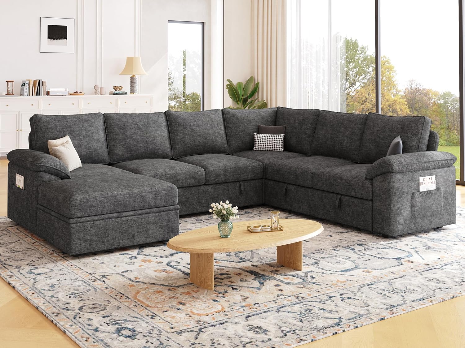 108'' Modular Sectional , Sley | U Shaped 7 Seat Sectional Couches for Living RoomMoCouch...108'' Modular Sectional Sofa with Pull Out Bed, Sleeper Sofa, Dark Gray | U Shaped 7 Seat Sectional Couches for Living Room, Cloud Modular Couch...