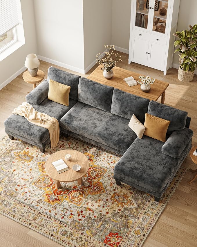 TROMIRY U-Shaped Sectional Couches for Living Room | 112 Inch Modern Sectional Couch | Dark Grey Chenille Sofa with Double Chaise for Apartment