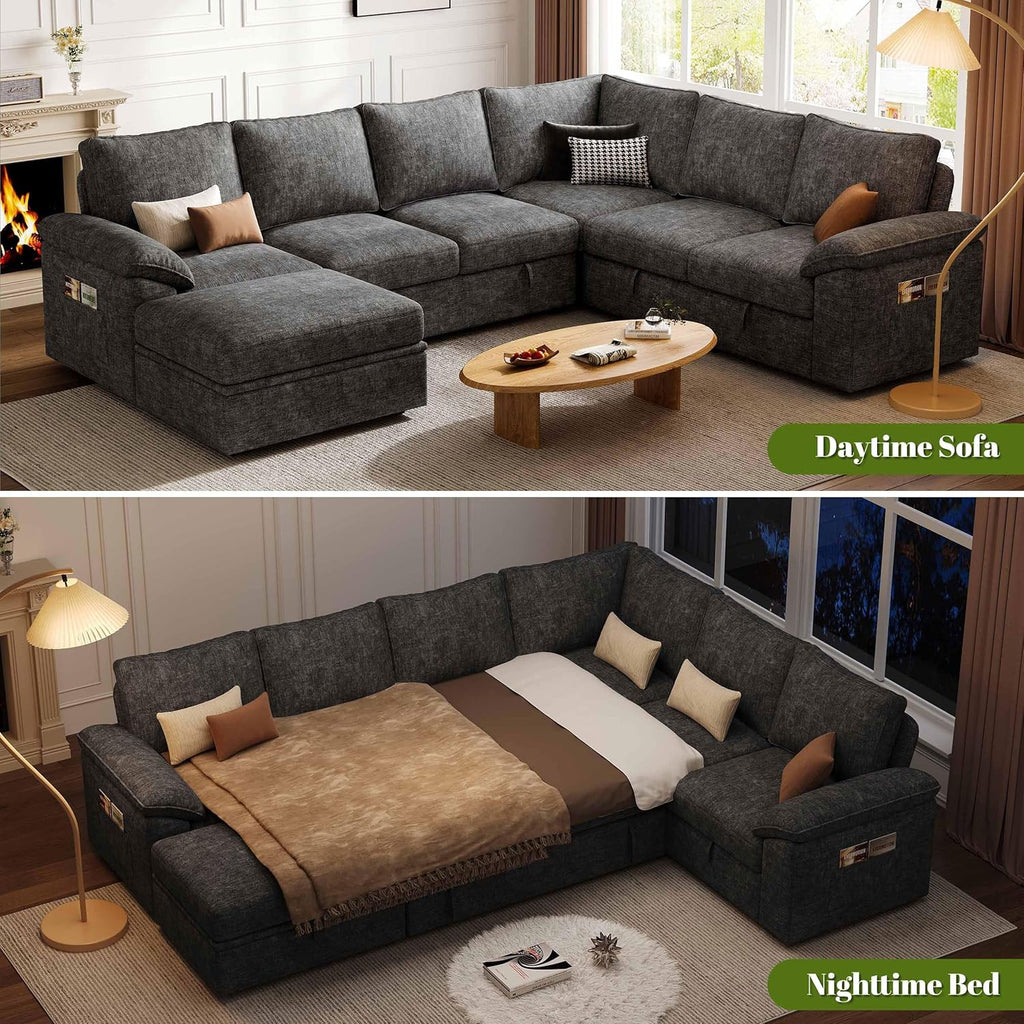 108'' Modular Sectional , Sley | U Shaped 7 Seat Sectional Couches for Living RoomMoCouch...108'' Modular Sectional Sofa with Pull Out Bed, Sleeper Sofa, Dark Gray | U Shaped 7 Seat Sectional Couches for Living Room, Cloud Modular Couch...
